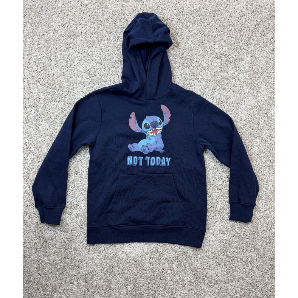 Disney Stitch Girls L 10/12 Not Today Graphic Navy Blue Pullover Hoodie Sweatshi